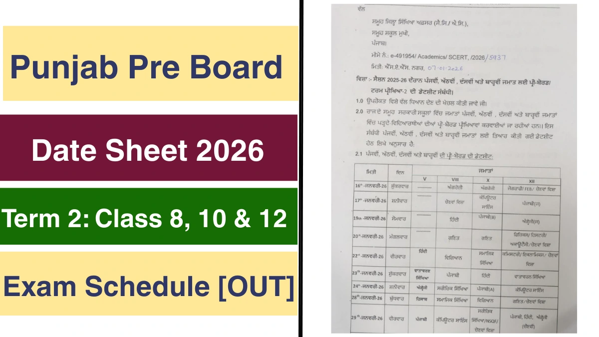 PSEB- Punjab Pre Board Date Sheet 2026 Term 2 Class 8, 10 & 12 Exam Schedule Out