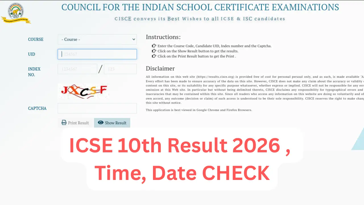 ICSE 10th Result 2026,The Council for the Indian School Certificate Examinations is expected to release ICSE Class 10 Result 2026 soon. The result will likely be declared by the end of April 2026. Students should keep their login details ready to check marks instantly.