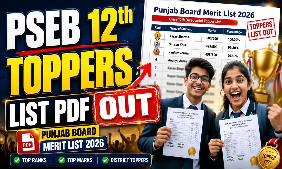 PSEB 12 Topper List 2026 PDF-Punjab Board Merit List Class 12th